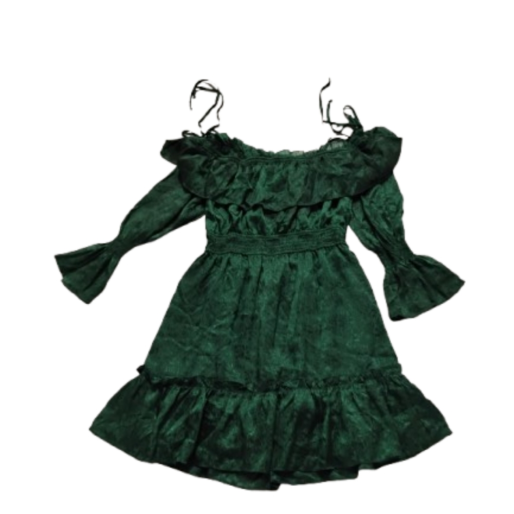 Fashion Nova Womens Green Tie Strap Ruffle Cold Shoulder Dress Sz M